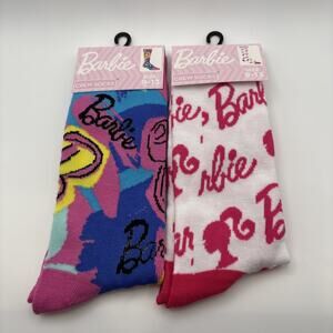 Socks Barbie Mattel Women's Unisex Pink Cute Fun 9-13 Two Pair Girls Girly Socks